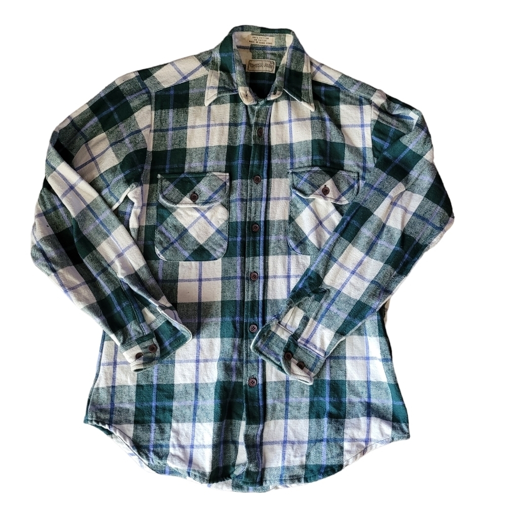 Timber Run Blue Gray Flannel Button Up Casual Shirt 100% Cotton Warm Size Small